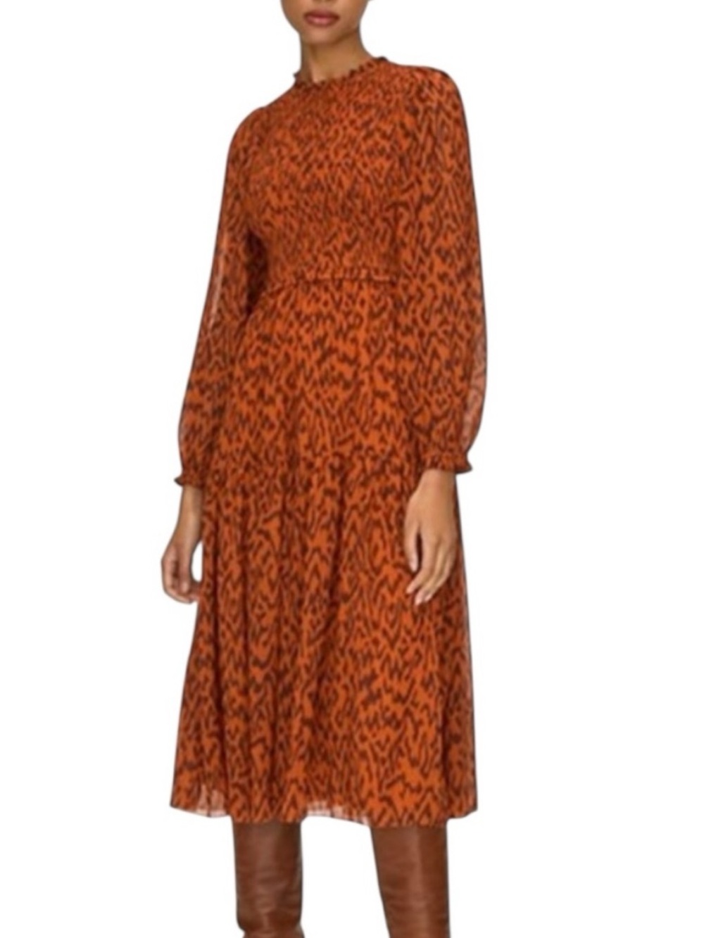 Wilfred Roslyn smocked bodice chiffon midi dress size L excellent condition
